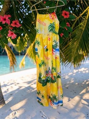 Endless Moon Women’s Yellow Tropical Print Maxi Dress